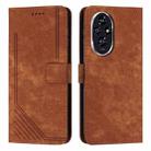 For Honor 200 Skin Feel Stripe Pattern Leather Phone Case with Lanyard(Brown) - 1