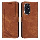 For Honor 200 Pro Skin Feel Stripe Pattern Leather Phone Case with Lanyard(Brown) - 1