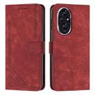 For Honor 200 Pro Skin Feel Stripe Pattern Leather Phone Case with Lanyard(Red) - 1