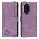 For Honor 200 Pro Skin Feel Stripe Pattern Leather Phone Case with Lanyard(Purple) - 1