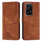 For Honor 200 Lite Global Skin Feel Stripe Pattern Leather Phone Case with Lanyard(Brown) - 1