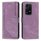 For Honor 200 Lite Global Skin Feel Stripe Pattern Leather Phone Case with Lanyard(Purple) - 1