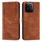 For Honor X7c 4G / 200 Smart Skin Feel Stripe Pattern Leather Phone Case with Lanyard(Brown) - 1