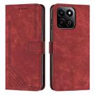 For Honor X7c 4G / 200 Smart Skin Feel Stripe Pattern Leather Phone Case with Lanyard(Red) - 1