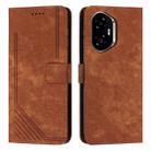 For Honor 300 Skin Feel Stripe Pattern Leather Phone Case with Lanyard(Brown) - 1