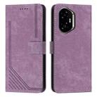 For Honor 300 Skin Feel Stripe Pattern Leather Phone Case with Lanyard(Purple) - 1