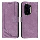 For Honor 300 Pro / 300 Ultra Skin Feel Stripe Pattern Leather Phone Case with Lanyard(Purple) - 1