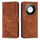 For Honor X60 / X9c Smart Skin Feel Stripe Pattern Leather Phone Case with Lanyard(Brown) - 1