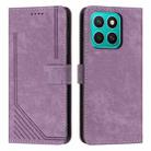 For Honor X8c 4G Skin Feel Stripe Pattern Leather Phone Case with Lanyard(Purple) - 1