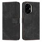 For Honor 400 Skin Feel Stripe Pattern Leather Phone Case with Lanyard(Black) - 1