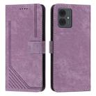 For Motorola Moto G14 Skin Feel Stripe Pattern Leather Phone Case with Lanyard(Purple) - 2