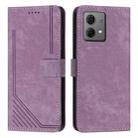 For Motorola Edge 40 Neo Skin Feel Stripe Pattern Leather Phone Case with Lanyard(Purple) - 1