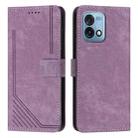 For Motorola Moto G Stylus 4G 2023 Skin Feel Stripe Pattern Leather Phone Case with Lanyard(Purple) - 1