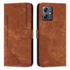 For Motorola Moto G54 Skin Feel Stripe Pattern Leather Phone Case with Lanyard(Brown) - 1