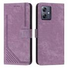 For Motorola Moto G54 Skin Feel Stripe Pattern Leather Phone Case with Lanyard(Purple) - 1