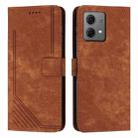 For Motorola Moto G84 Skin Feel Stripe Pattern Leather Phone Case with Lanyard(Brown) - 1