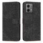 For Motorola Moto G84 Skin Feel Stripe Pattern Leather Phone Case with Lanyard(Black) - 1