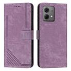 For Motorola Moto G84 Skin Feel Stripe Pattern Leather Phone Case with Lanyard(Purple) - 1