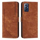 For Motorola Moto G Play 2024 Skin Feel Stripe Pattern Leather Phone Case with Lanyard(Brown) - 1