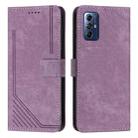 For Motorola Moto G Play 2024 Skin Feel Stripe Pattern Leather Phone Case with Lanyard(Purple) - 1