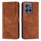 For Motorola Edge 50 Neo Skin Feel Stripe Pattern Leather Phone Case with Lanyard(Brown) - 1