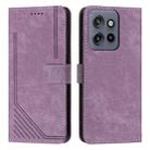 For Motorola Edge 50 Neo Skin Feel Stripe Pattern Leather Phone Case with Lanyard(Purple) - 1