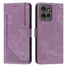 For Motorola Edge 50 Skin Feel Stripe Pattern Leather Phone Case with Lanyard(Purple) - 1