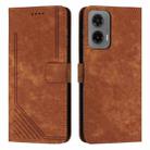 For Motorola Moto G35 Skin Feel Stripe Pattern Leather Phone Case with Lanyard(Brown) - 1