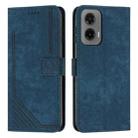 For Motorola Moto G35 Skin Feel Stripe Pattern Leather Phone Case with Lanyard(Blue) - 1