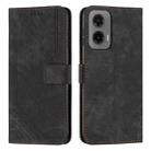 For Motorola Moto G35 Skin Feel Stripe Pattern Leather Phone Case with Lanyard(Black) - 1