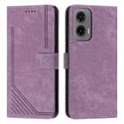 For Motorola Moto G35 Skin Feel Stripe Pattern Leather Phone Case with Lanyard(Purple) - 1