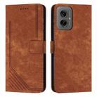 For Motorola Moto G55 Skin Feel Stripe Pattern Leather Phone Case with Lanyard(Brown) - 1