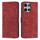 For Motorola Moto G75 Skin Feel Stripe Pattern Leather Phone Case with Lanyard(Red) - 1