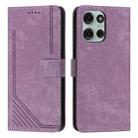 For Motorola Moto G75 Skin Feel Stripe Pattern Leather Phone Case with Lanyard(Purple) - 1