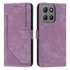 For Motorola Moto G15 Skin Feel Stripe Pattern Leather Phone Case with Lanyard(Purple) - 1