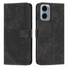 For Motorola Moto G05 Skin Feel Stripe Pattern Leather Phone Case with Lanyard(Black) - 1