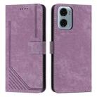 For Motorola Moto G05 Skin Feel Stripe Pattern Leather Phone Case with Lanyard(Purple) - 1