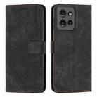 For Motorola Moto G 5G 2025 Skin Feel Stripe Pattern Leather Phone Case with Lanyard(Black) - 1