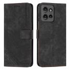 For Motorola Moto G Power / G Play 2025 Skin Feel Stripe Pattern Leather Phone Case with Lanyard(Black) - 1