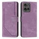 For Motorola Moto G Power / G Play 2025 Skin Feel Stripe Pattern Leather Phone Case with Lanyard(Purple) - 1