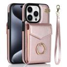 For iPhone 15 Pro Max Ring Holder RFID Card Slot Phone Case(Rose Gold) - 1