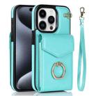 For iPhone 15 Pro Ring Holder RFID Card Slot Phone Case(Mint Green) - 1