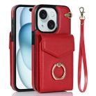For iPhone 15 Plus Ring Holder RFID Card Slot Phone Case(Red) - 1
