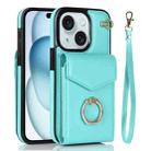 For iPhone 15 Plus Ring Holder RFID Card Slot Phone Case(Mint Green) - 1