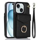 For iPhone 15 Ring Holder RFID Card Slot Phone Case(Black) - 1