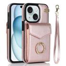 For iPhone 15 Ring Holder RFID Card Slot Phone Case(Rose Gold) - 1