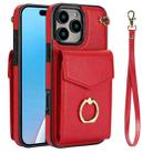 For iPhone 16 Pro Max Ring Holder RFID Card Slot Phone Case(Red) - 1