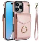 For iPhone 16 Pro Max Ring Holder RFID Card Slot Phone Case(Rose Gold) - 1