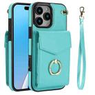 For iPhone 16 Pro Max Ring Holder RFID Card Slot Phone Case(Mint Green) - 1