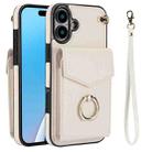 For iPhone 16 Plus Ring Holder RFID Card Slot Phone Case(Beige) - 1